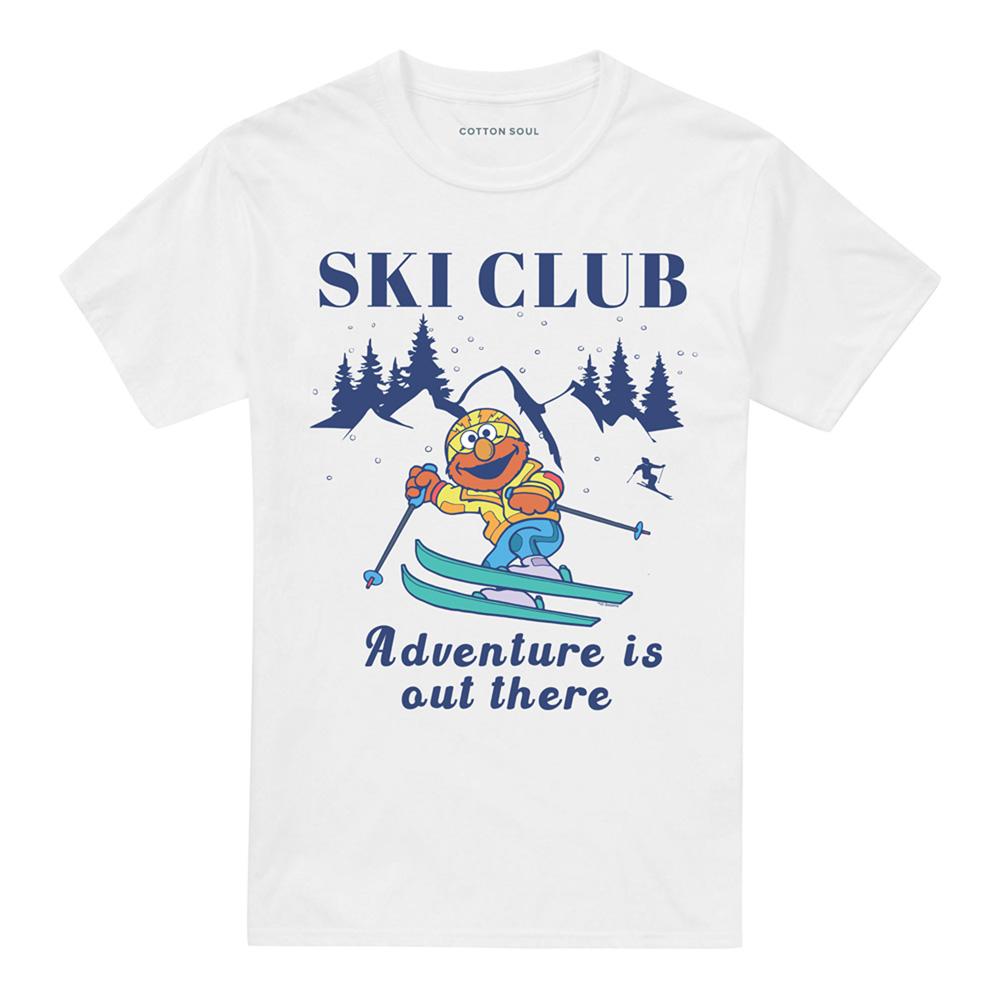 White - Front - Sesame Street Unisex Adult Ski Club Adventure Elmo T-Shirt
