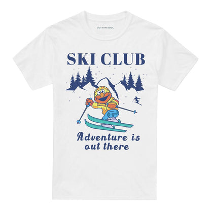 White - Front - Sesame Street Unisex Adult Ski Club Adventure Elmo T-Shirt