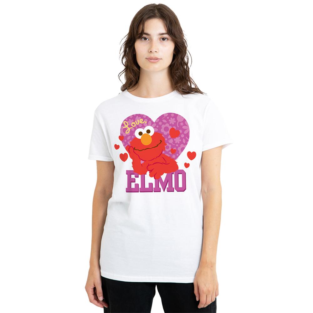 White - Back - Sesame Street Womens-Ladies Love Elmo Valentine`s Day T-Shirt