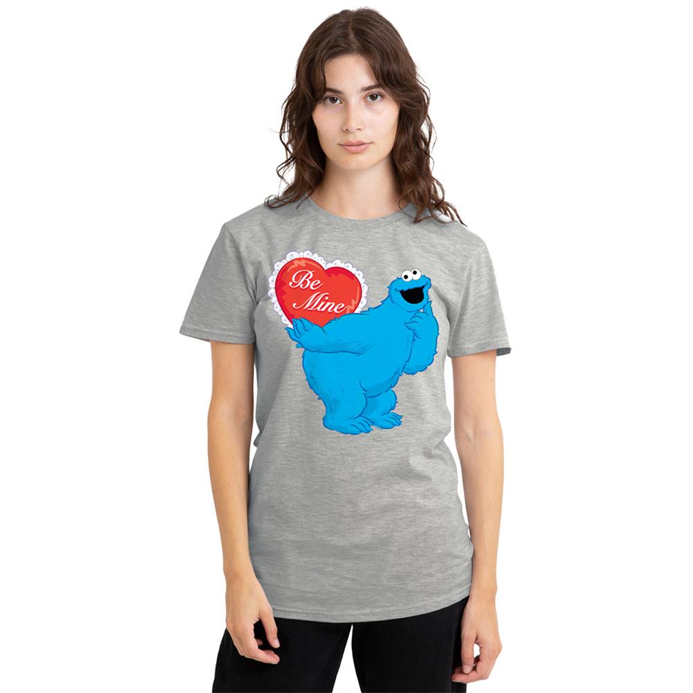 Athletic Heather - Back - Sesame Street Womens-Ladies Be Mine Cookie Monster Valentine`s Day T-Shirt