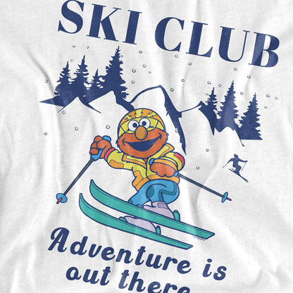 White - Side - Sesame Street Womens-Ladies Ski Club Adventure Elmo T-Shirt