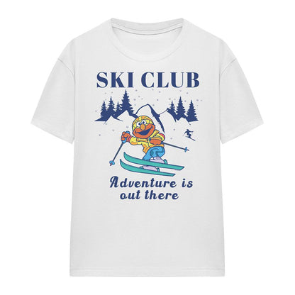 White - Front - Sesame Street Womens-Ladies Ski Club Adventure Elmo T-Shirt