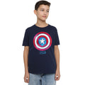 Navy - Side - Captain America Childrens-Kids Drip Shield T-Shirt