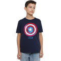 Navy - Side - Captain America Childrens-Kids Drip Shield T-Shirt