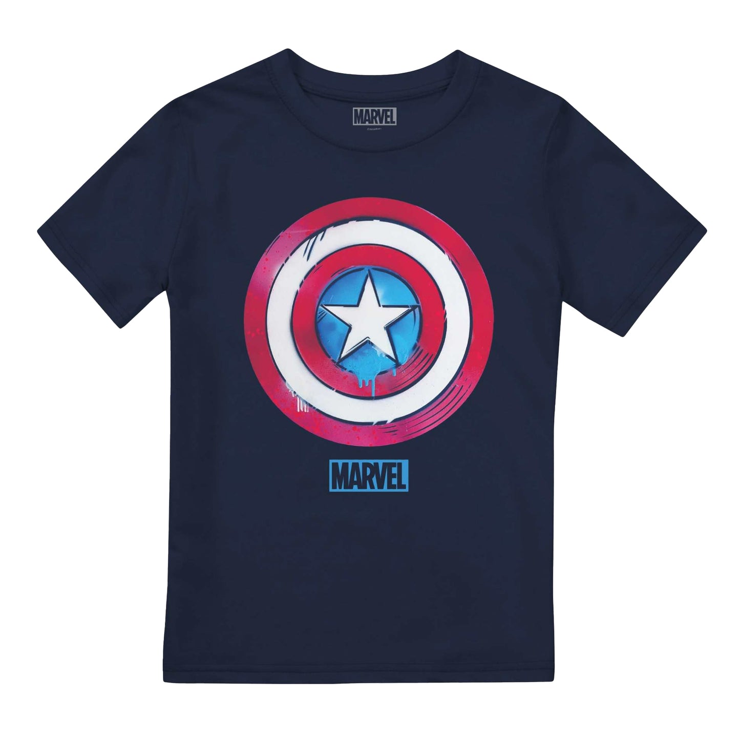 Navy - Front - Captain America Childrens-Kids Drip Shield T-Shirt