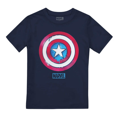 Navy - Front - Captain America Childrens-Kids Drip Shield T-Shirt
