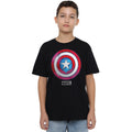 Black - Side - Captain America Childrens-Kids Drip Shield T-Shirt