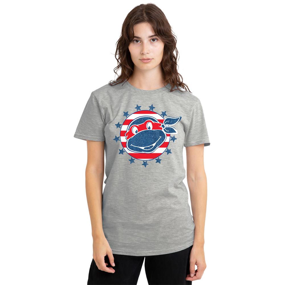 Athletic Heather - Back - Teenage Mutant Ninja Turtles Womens-Ladies Headshot Heather 4th of July T-Shirt