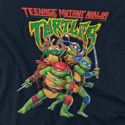 Navy - Back - Teenage Mutant Ninja Turtles: Mutant Mayhem Unisex Adult Group Pose Logo T-Shirt