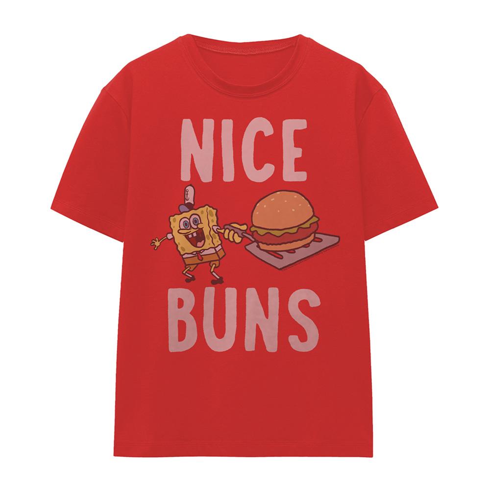Red - Front - SpongeBob SquarePants Womens-Ladies Nice Buns T-Shirt