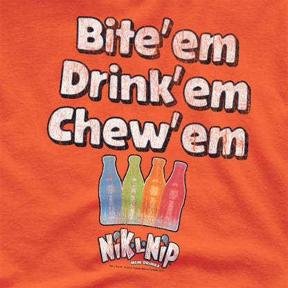 Orange - Side - Dubble Bubble Unisex Adult Bite Drink Chew T-Shirt