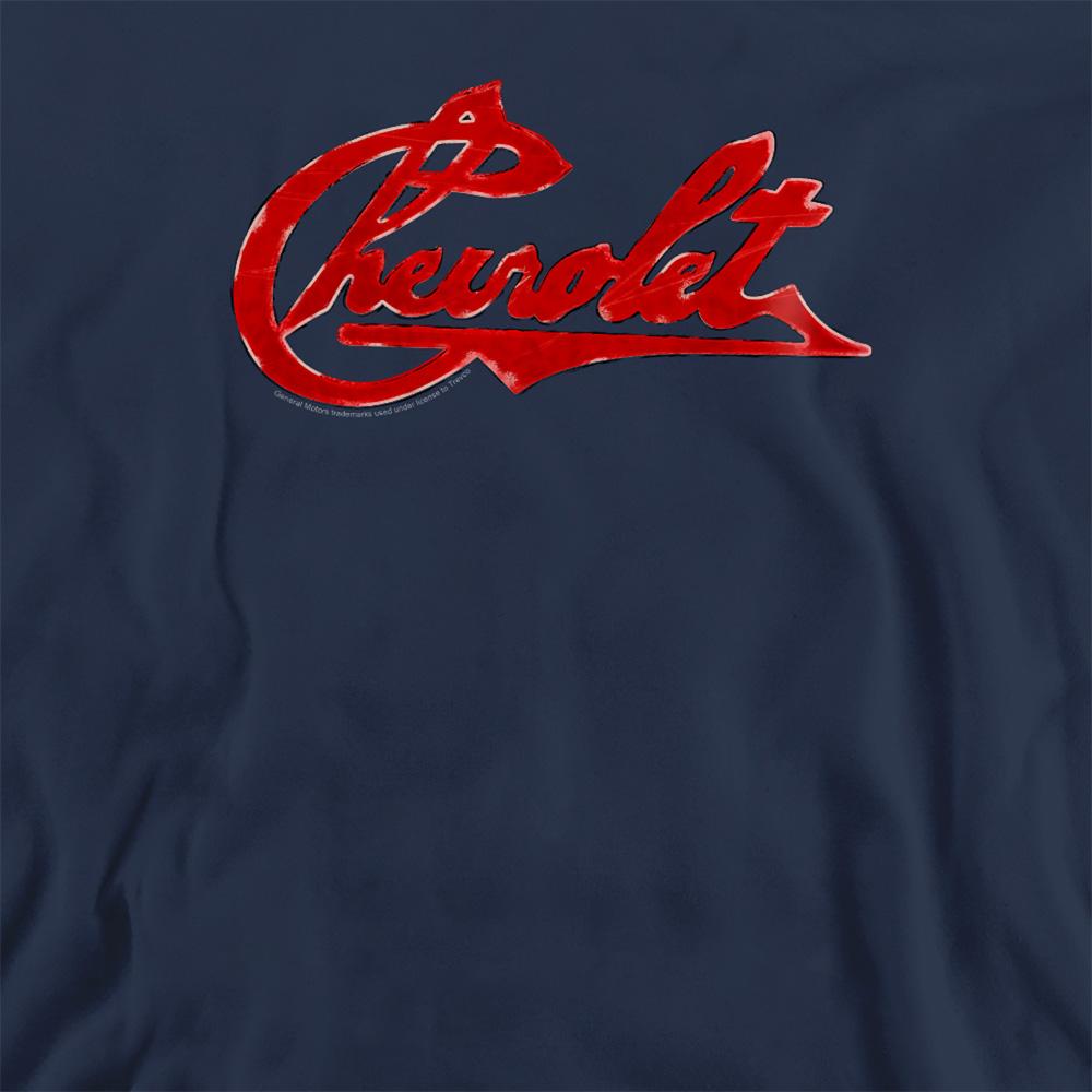 Navy - Pack Shot - Chevrolet Unisex Adult Script Distressed Sweatshirt