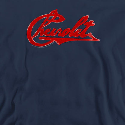Navy - Pack Shot - Chevrolet Unisex Adult Script Distressed Sweatshirt