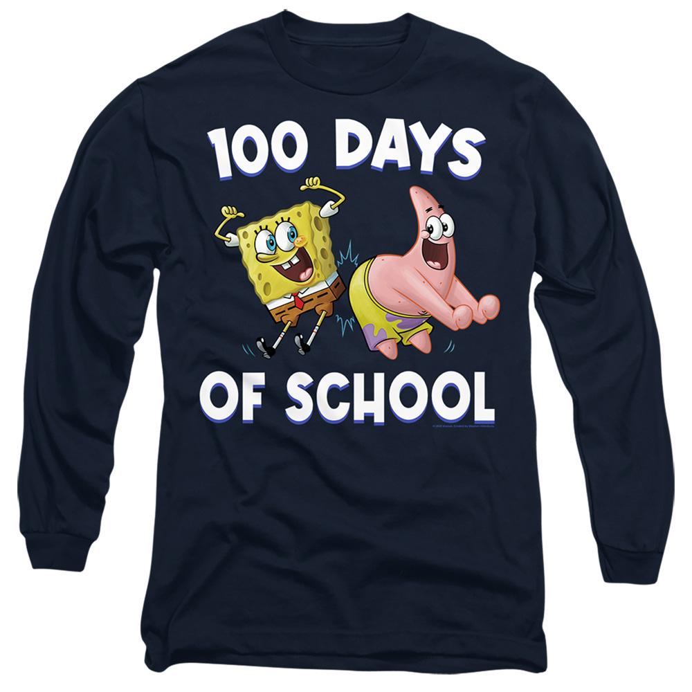 Navy - Front - SpongeBob SquarePants Unisex Adult 100 Days Of School Patrick Star Long-Sleeved T-Shirt