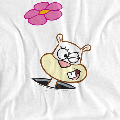 White - Side - SpongeBob SquarePants Womens-Ladies Sandy Cheeks Winking Face T-Shirt