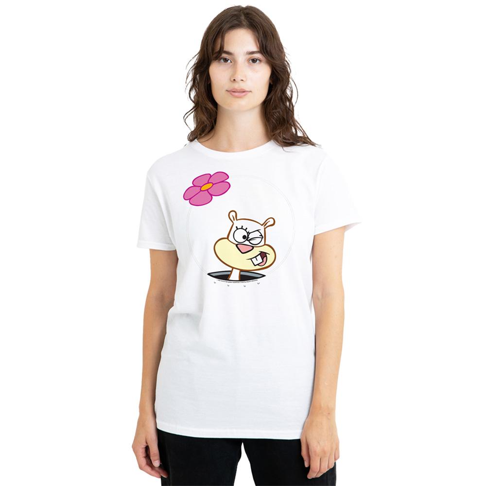 White - Lifestyle - SpongeBob SquarePants Womens-Ladies Sandy Cheeks Winking Face T-Shirt