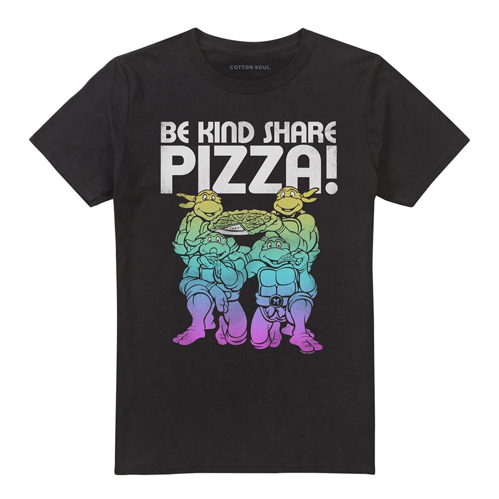 Black - Front - TMNT Unisex Adult Be Kind Share Pizza T-Shirt