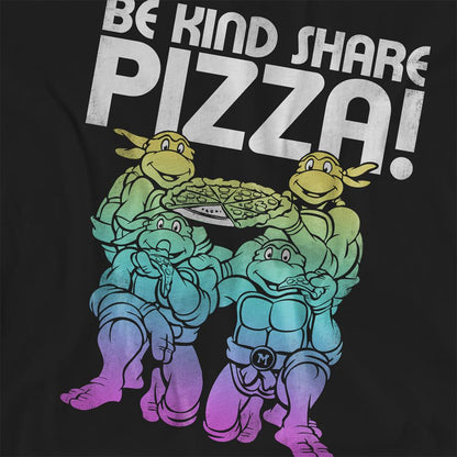 Black - Side - TMNT Womens-Ladies Be Kind Share Pizza T-Shirt