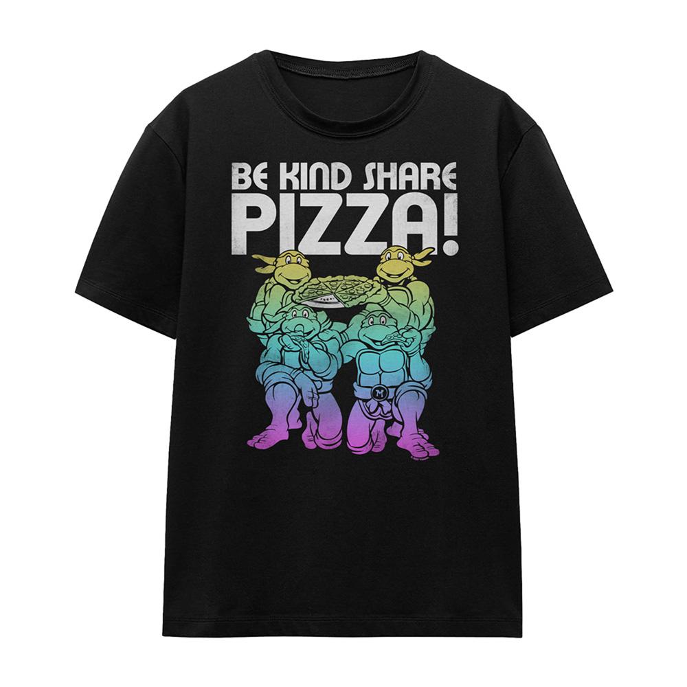 Black - Front - TMNT Womens-Ladies Be Kind Share Pizza T-Shirt