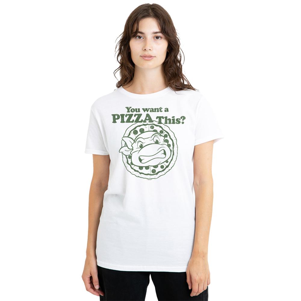 White - Lifestyle - TMNT Womens-Ladies You Want A Pizza Me T-Shirt