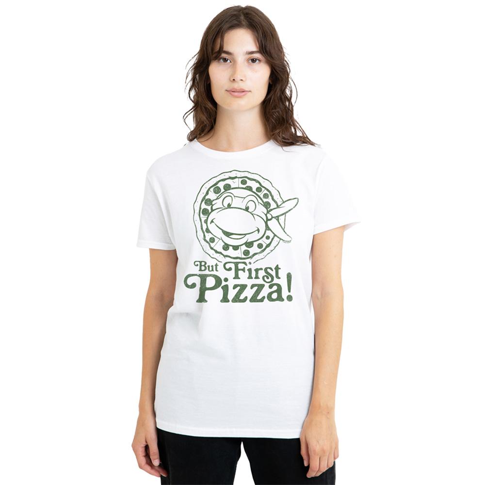 White - Lifestyle - TMNT Womens-Ladies But First Pizza T-Shirt