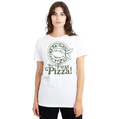 White - Lifestyle - TMNT Womens-Ladies But First Pizza T-Shirt
