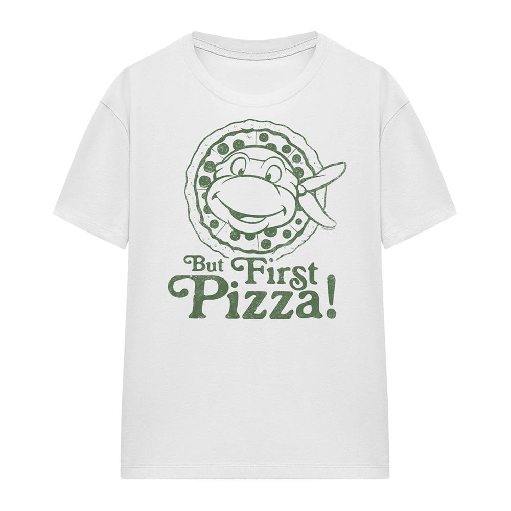 White - Front - TMNT Womens-Ladies But First Pizza T-Shirt