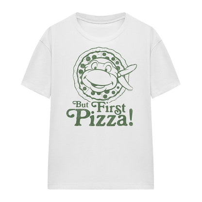 White - Front - TMNT Womens-Ladies But First Pizza T-Shirt