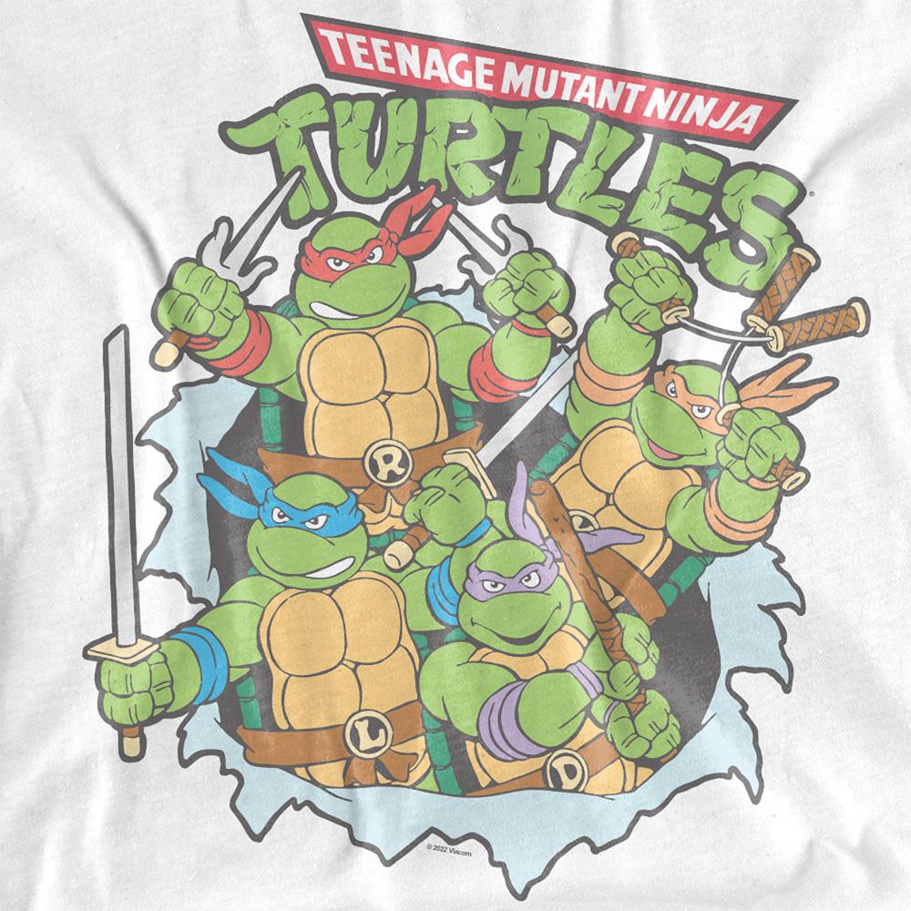 White - Side - TMNT Womens-Ladies Retro Group T-Shirt