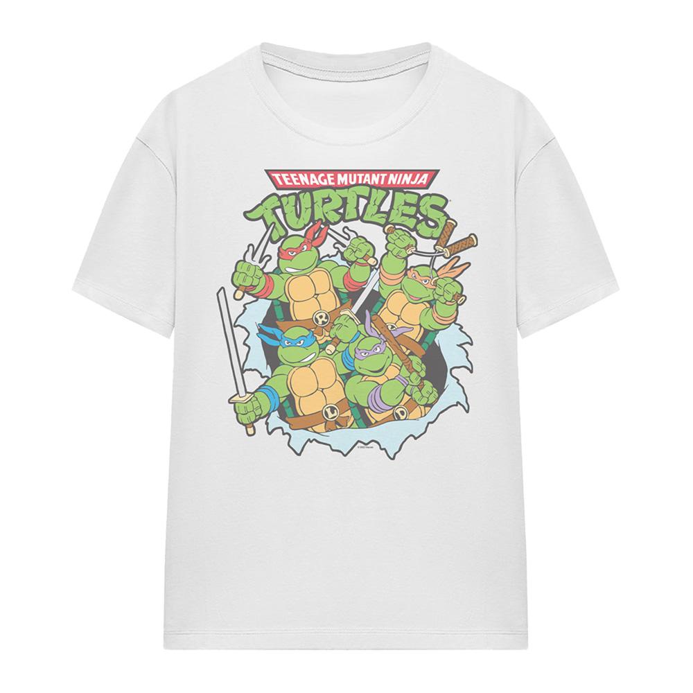 White - Front - TMNT Womens-Ladies Retro Group T-Shirt