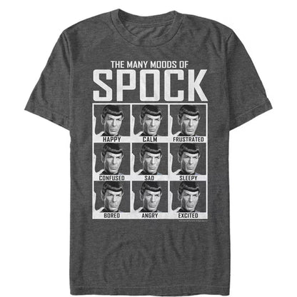 Charcoal - Front - Star Trek Unisex Adult Many Moods of Spock Heather T-Shirt