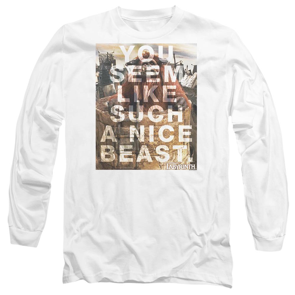 White - Front - Labyrinth Unisex Adult Nice Beast Long-Sleeved T-Shirt