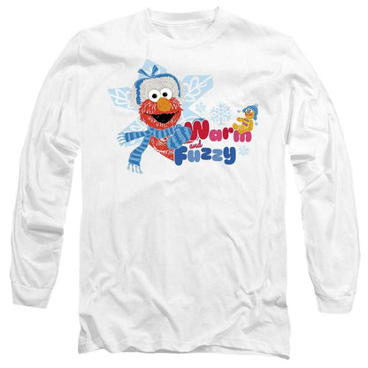 White - Front - Sesame Street Unisex Adult Warm And Fuzzy Elmo Long-Sleeved T-Shirt