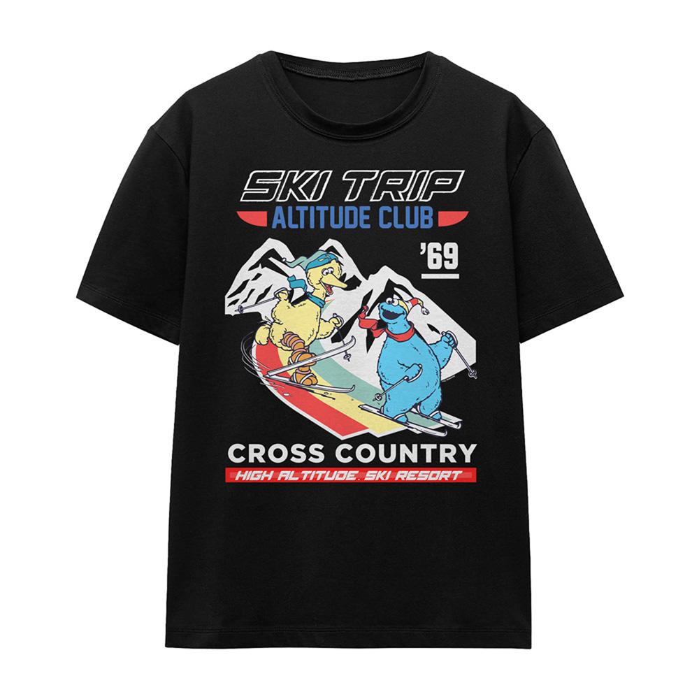 Black - Front - Sesame Street Womens-Ladies Apres Ski Big Bird & Cookie Monster T-Shirt