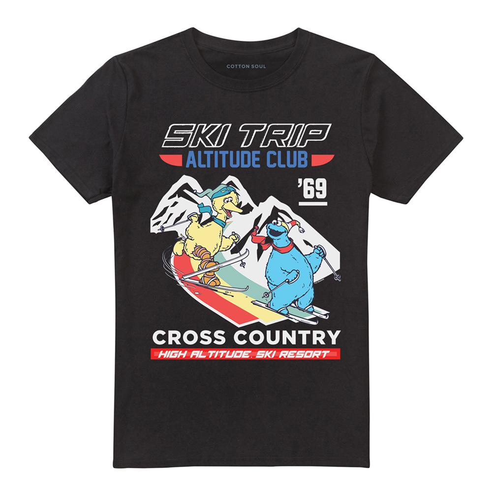 Black - Front - Sesame Street Unisex Adult Apres Ski Big Bird & Cookie Monster T-Shirt