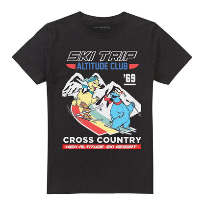 Black - Front - Sesame Street Unisex Adult Apres Ski Big Bird & Cookie Monster T-Shirt