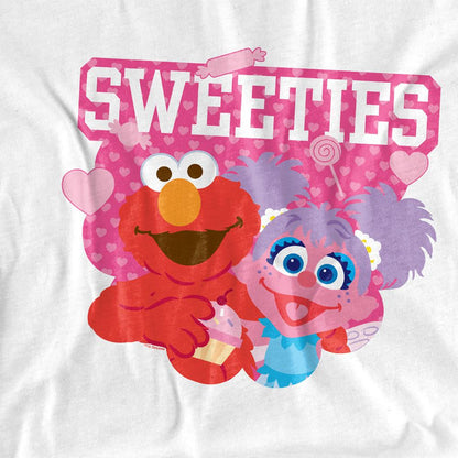 White - Side - Sesame Street Unisex Adult Sweeties Elmo & Abby Valentine`s Day T-Shirt