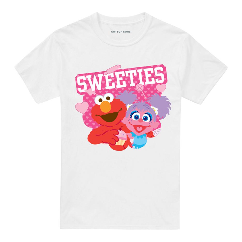 White - Front - Sesame Street Unisex Adult Sweeties Elmo & Abby Valentine`s Day T-Shirt