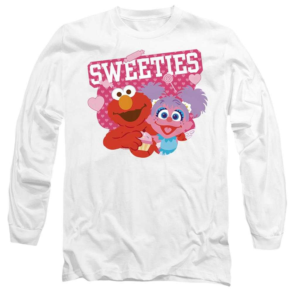 White - Front - Sesame Street Unisex Adult Sweeties Elmo & Abby Long-Sleeved Valentine`s Day T-Shirt