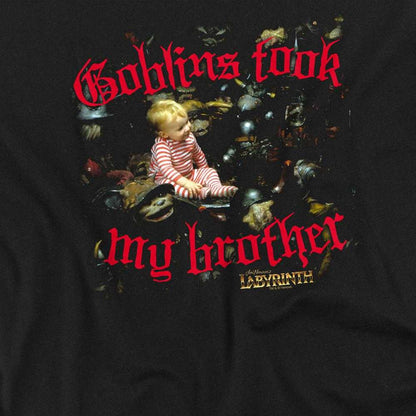 Black - Side - Labyrinth Unisex Adult Goblins Took My Brother Long-Sleeved T-Shirt