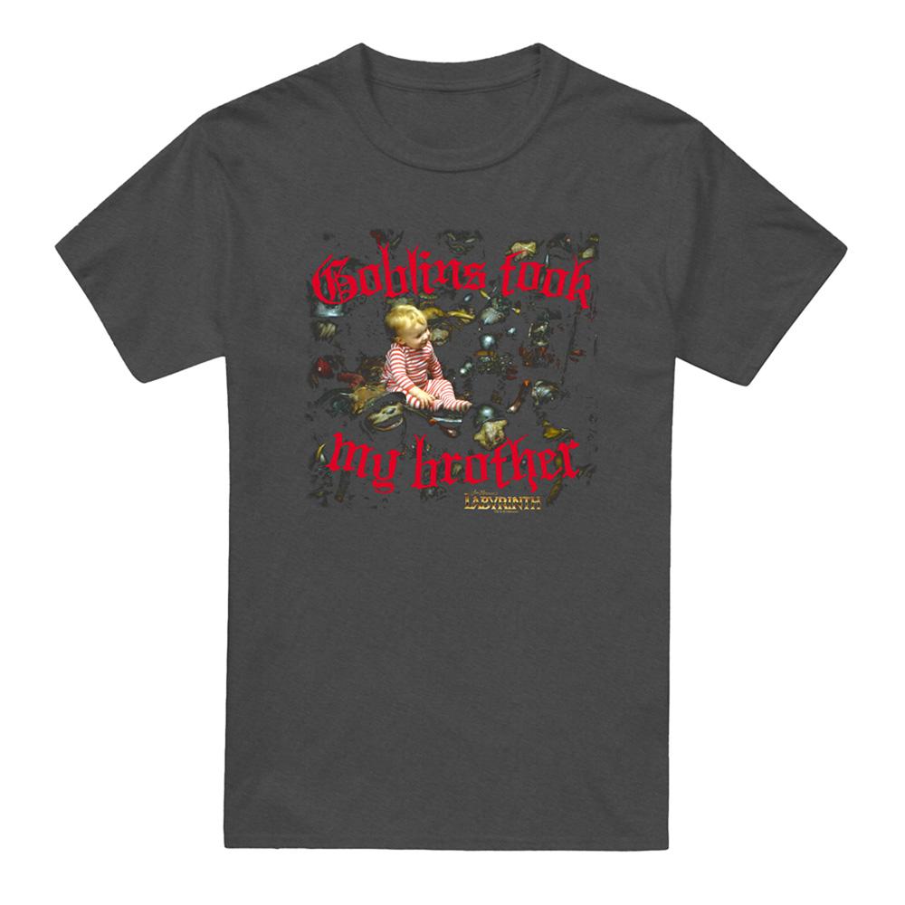 Charcoal - Front - Labyrinth Unisex Adult Goblins Took My Brother Heather T-Shirt