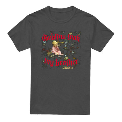 Charcoal - Front - Labyrinth Unisex Adult Goblins Took My Brother Heather T-Shirt