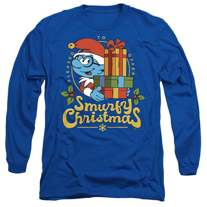 Royal Blue - Front - The Smurfs Unisex Adult Smurfy Christmas Brainy Smurf Long-Sleeved T-Shirt