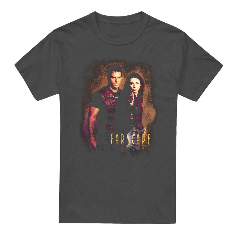 Charcoal - Front - Farscape Unisex Adult Wanted Heather T-Shirt
