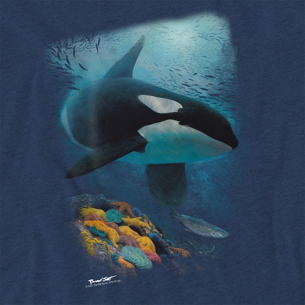 Navy - Side - Wildlife Unisex Adult Salmon Hunter Orca Heather T-Shirt
