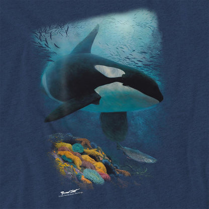 Navy - Side - Wildlife Unisex Adult Salmon Hunter Orca Heather T-Shirt