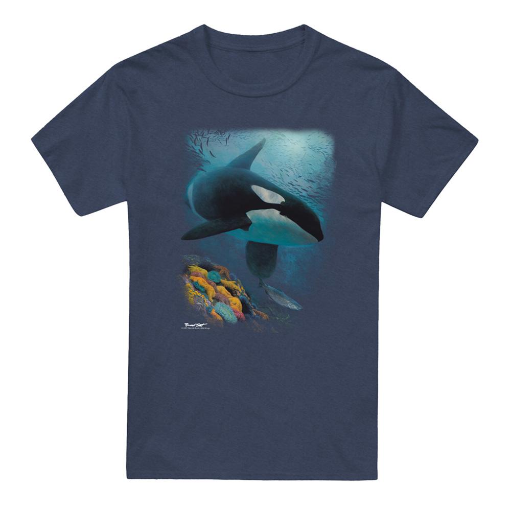 Navy - Front - Wildlife Unisex Adult Salmon Hunter Orca Heather T-Shirt