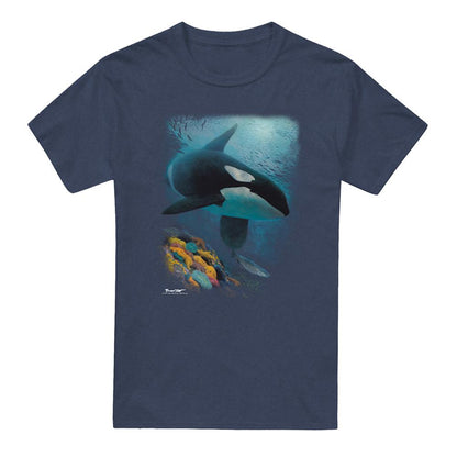 Navy - Front - Wildlife Unisex Adult Salmon Hunter Orca Heather T-Shirt