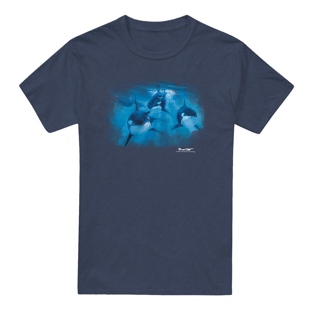 Navy - Front - Wildlife Unisex Adult Pod Of Orcas Heather T-Shirt