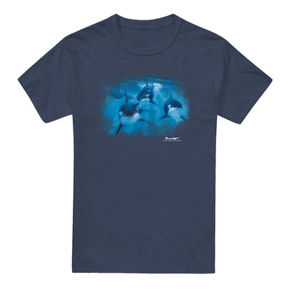 Navy - Front - Wildlife Unisex Adult Pod Of Orcas Heather T-Shirt